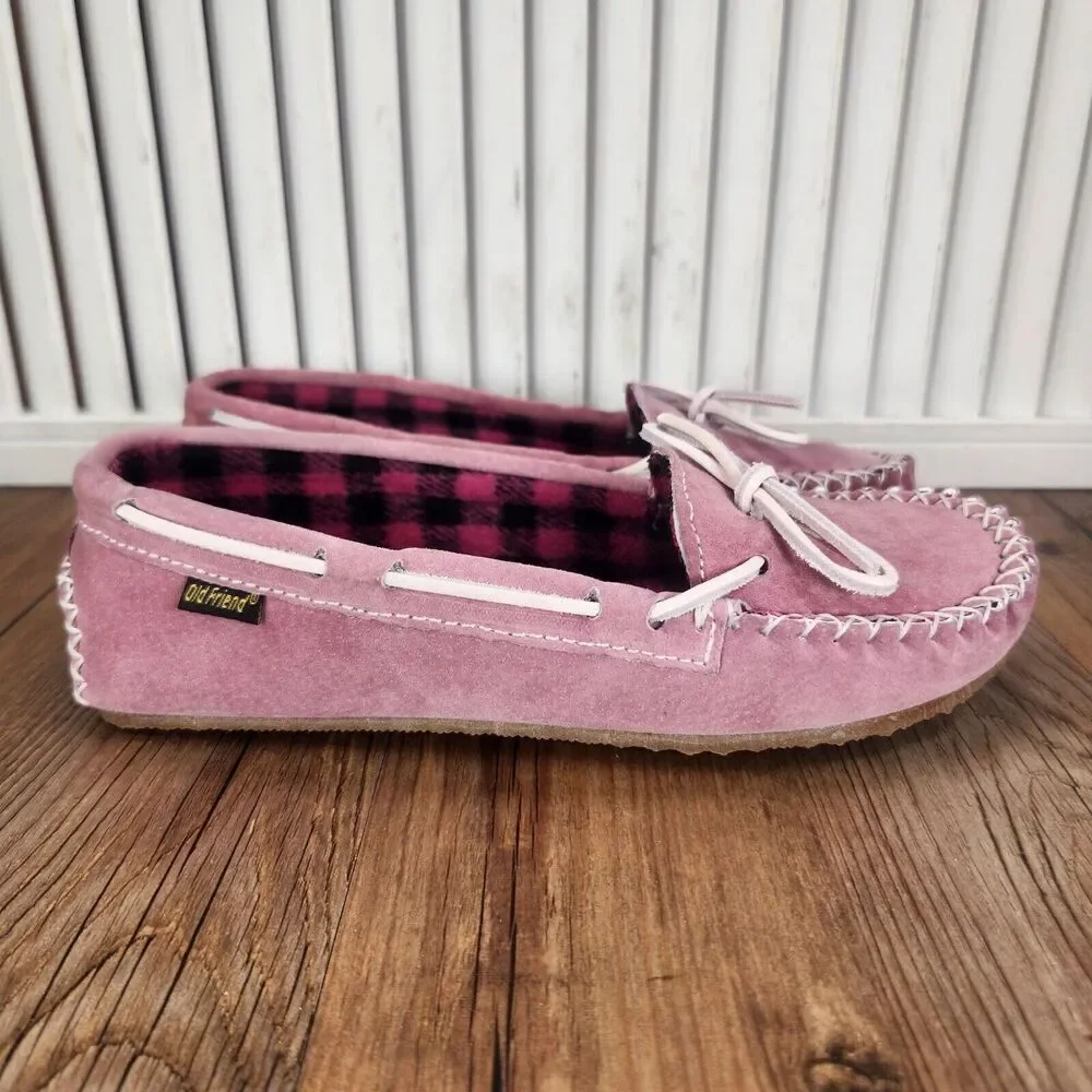 Old Friend Buckeye Pink Moccasin Slippers Child Sz 3 Fleece Lined Moc Toe 568100